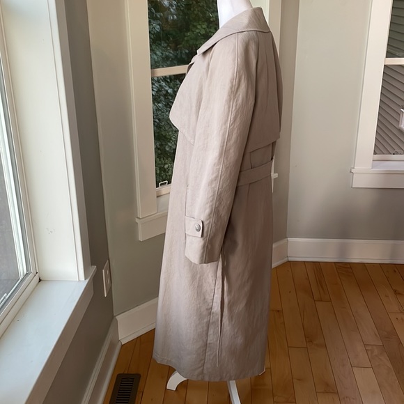 Vintage J&H Fashions Taupe Beige Full Length Trench Coat Wool Plaid Flannel - Picture 4 of 12